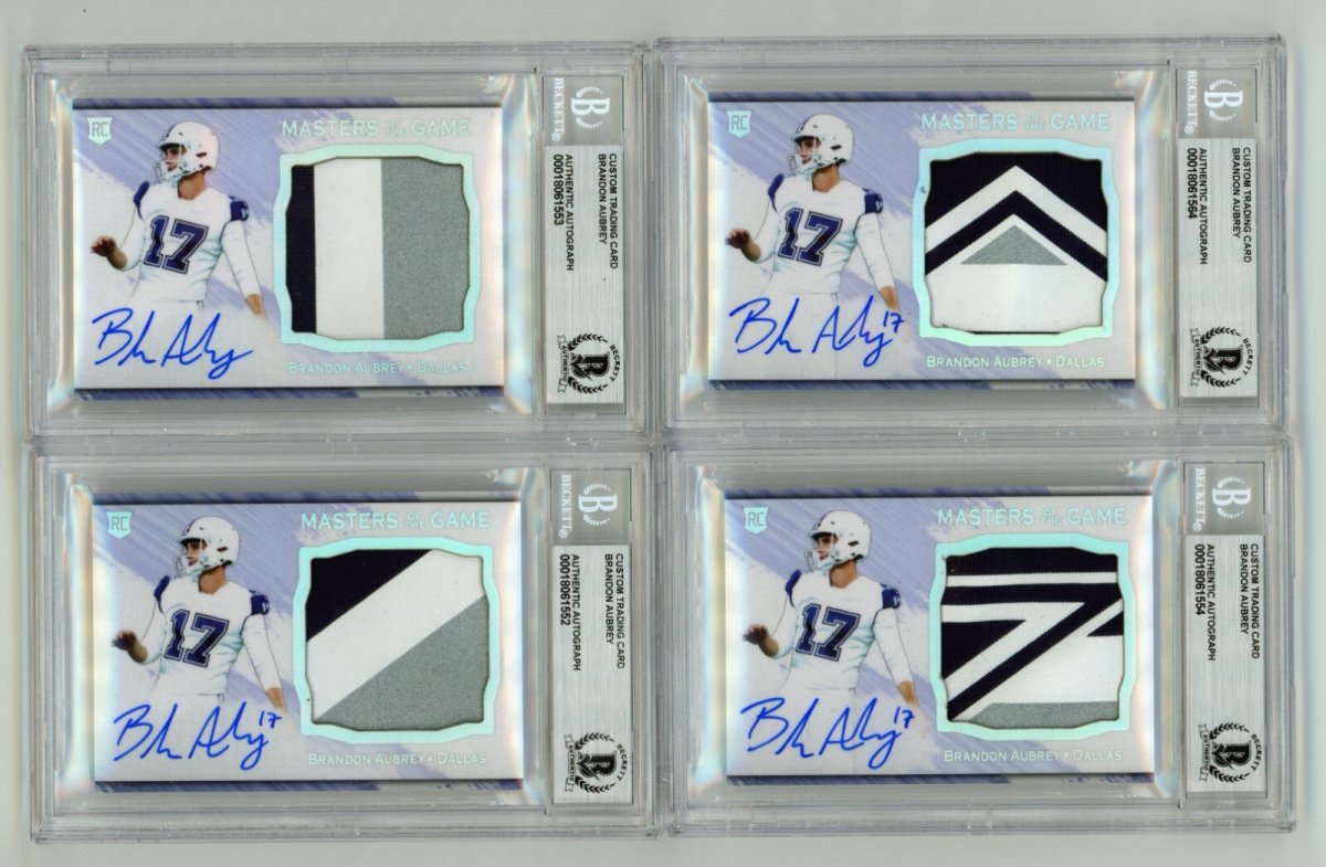 Brandon Aubrey 2023 Hits Memorabilia Silver H RPA Patch Auto RC #/17 BGS BAS