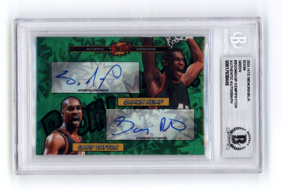 Shawn Kemp &amp; Gary Payton 2024 Hits BOOM Green #/5 Dual Signed BGS BAS Auto