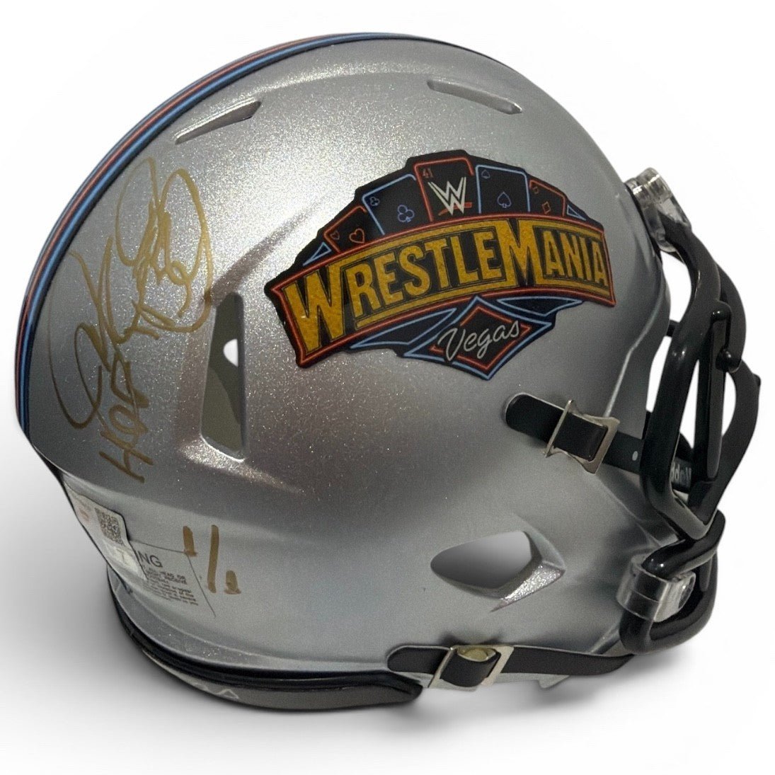 Mankind Mick Foley Signed WrestleMania Mini Helmet Gold #1/1 HOF 13 FANATICS COA