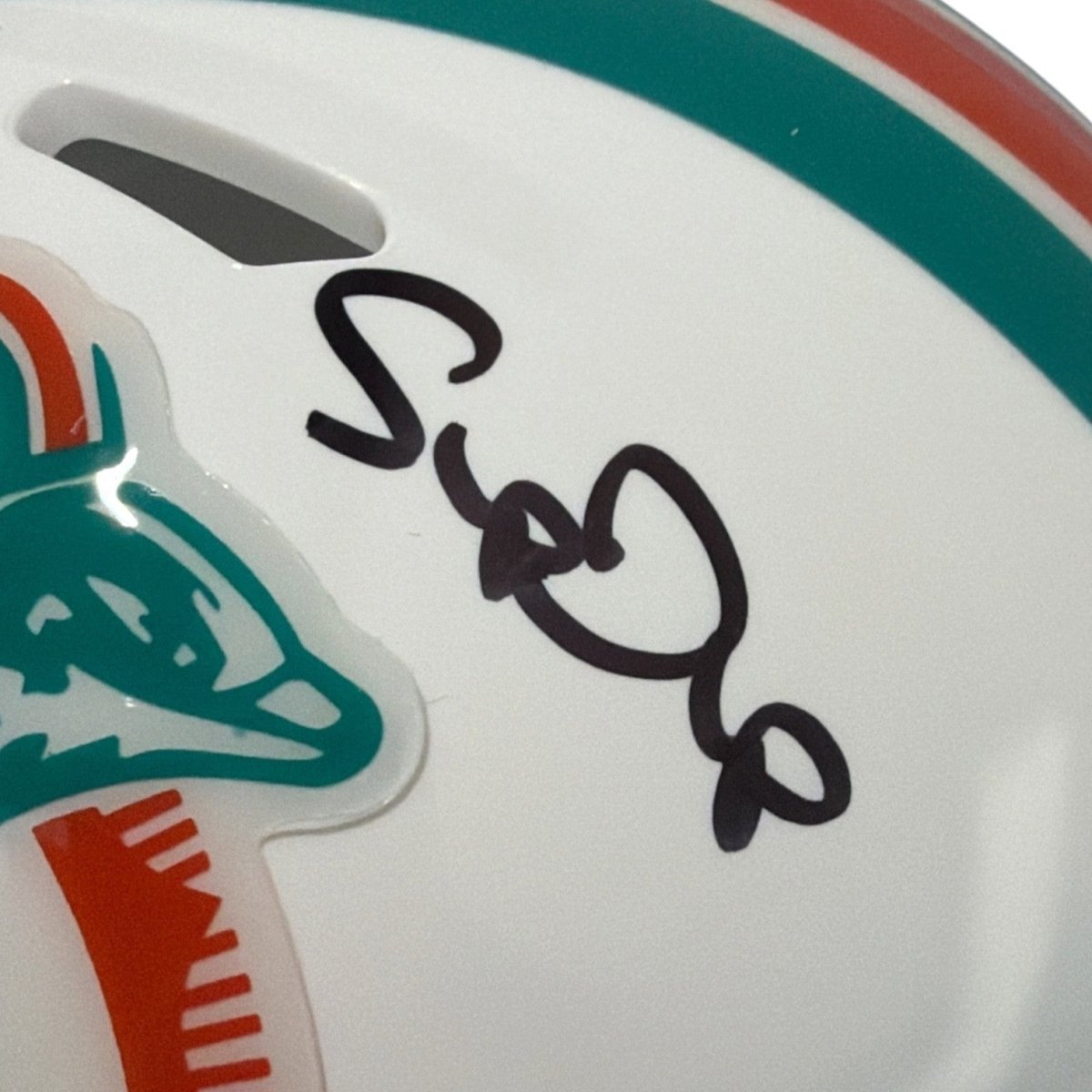 Mark Clayton &amp; Mark Duper Dual Signed Dolphins TB Mini Helmet JSA Witness COA
