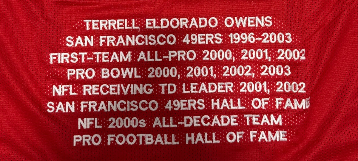 Terrell Owens Signed Autographed San Francisco 49ers Stat Custom Jersey JSA COA