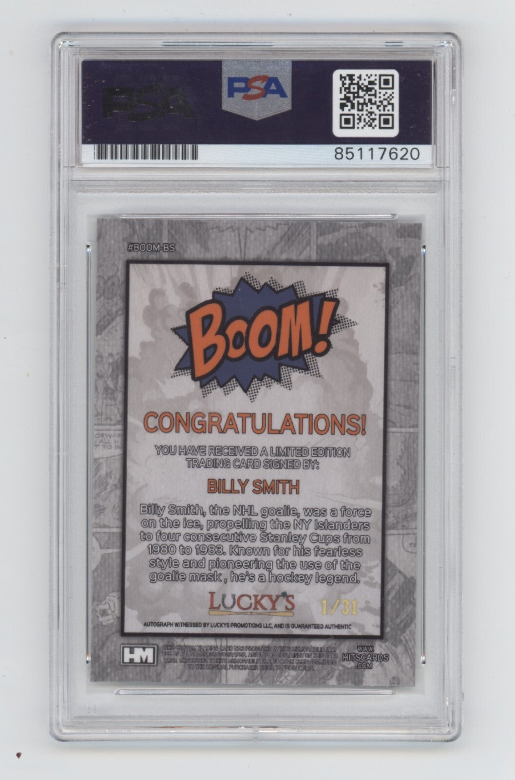 Billy Smith 2024 Hits Memorabilia BOOM Silver #/31 Signed PSA Auto Islanders