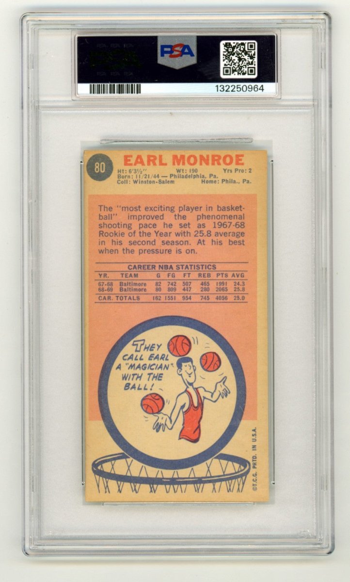 Earl Monroe 1969-70 Topps #80 Tall Boy Rookie RC w/ Pearl HOF Signed PSA 10 Auto