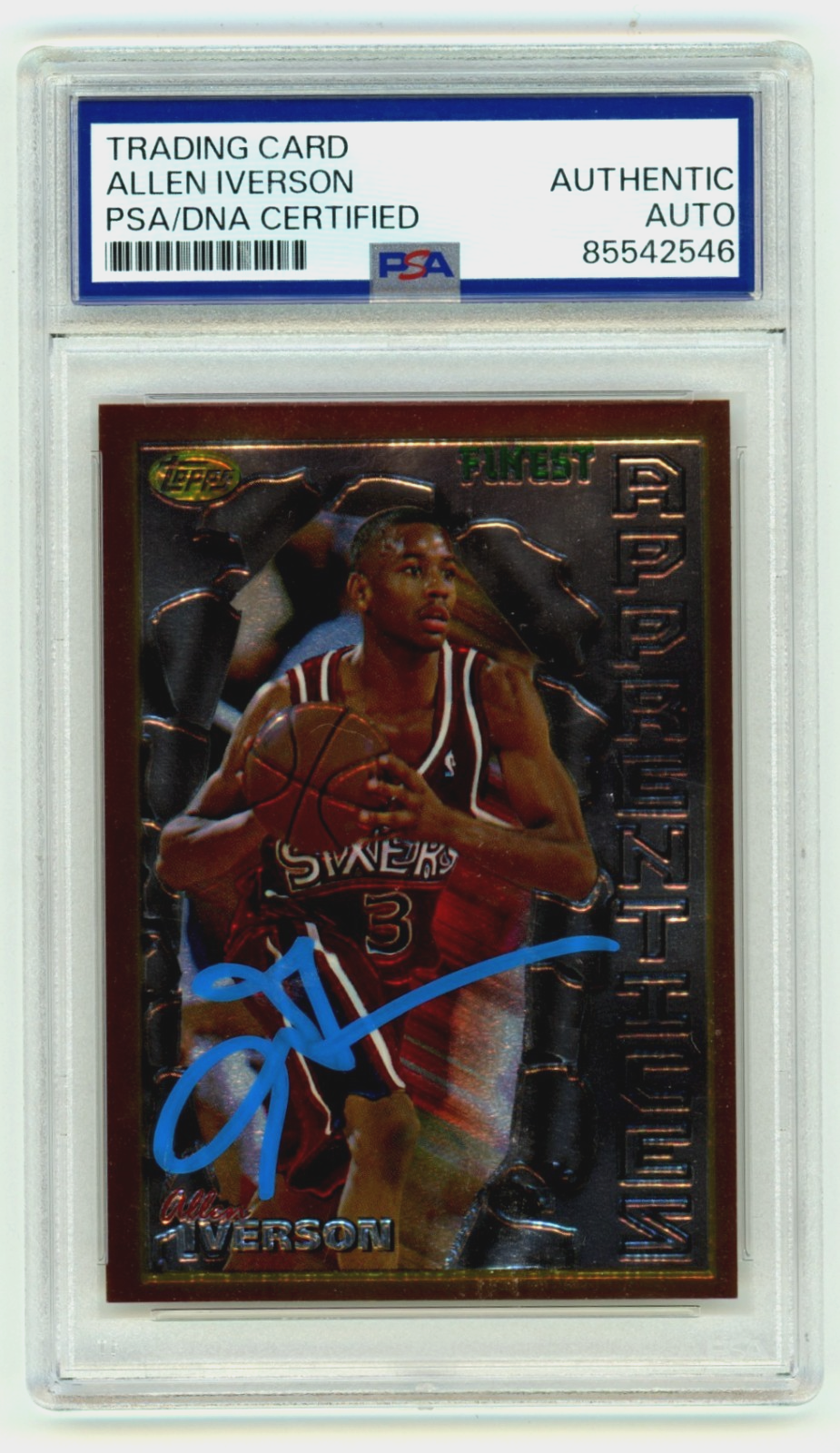 Allen Iverson 1996-97 Topps Finest #69 Signed Rookie RC PSA Authentic Auto HOF