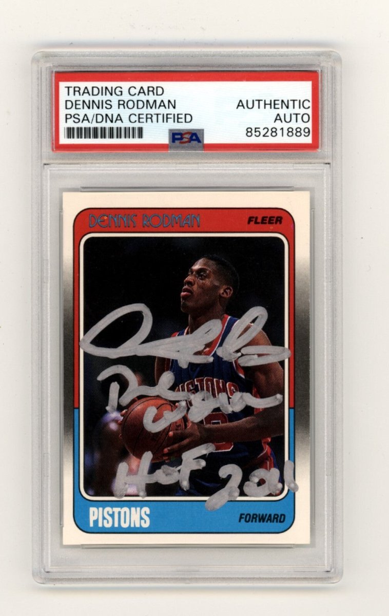 Dennis Rodman 1988-89 Fleer #43 Rookie 2 Inscription WORM &amp; HOF Signed PSA Auto