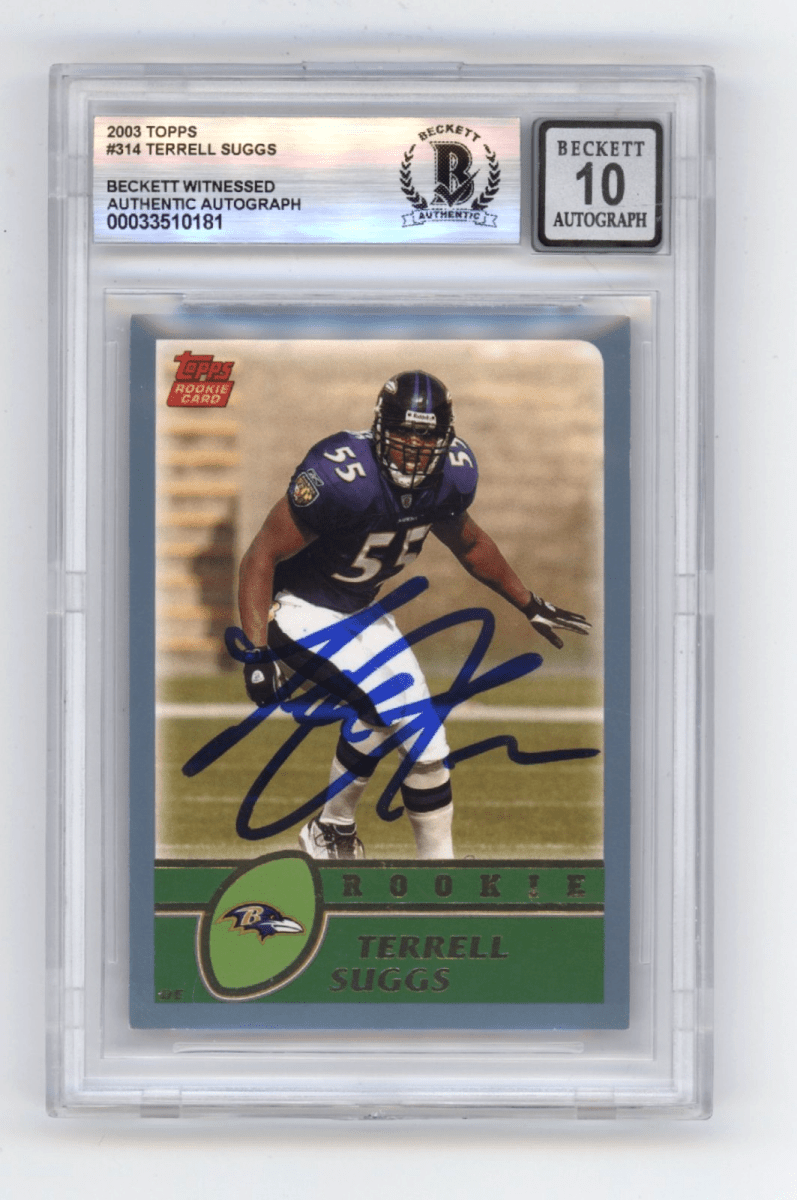 Terrell Suggs 2003 Topps #314 Signed Rookie RC Beckett BGS 10 Auto Ravens