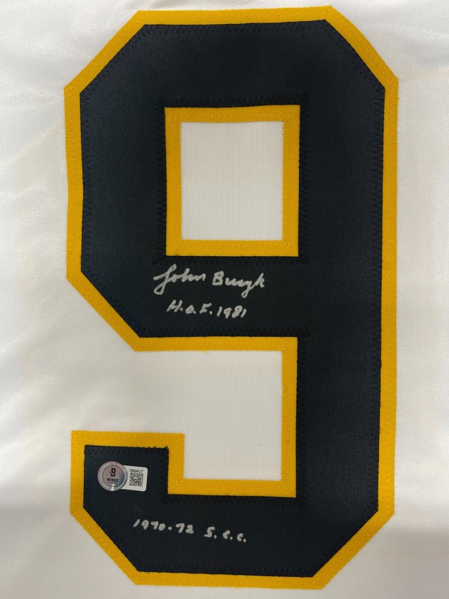 Johnny Bucyk Signed Bruins Custom Jersey HOF 1981 + SCC Beckett W BAS COA