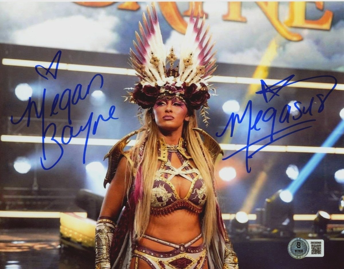 Megan Bayne Signed AEW 8x10 Photo w/ Megasus Beckett Witness BAS COA #6