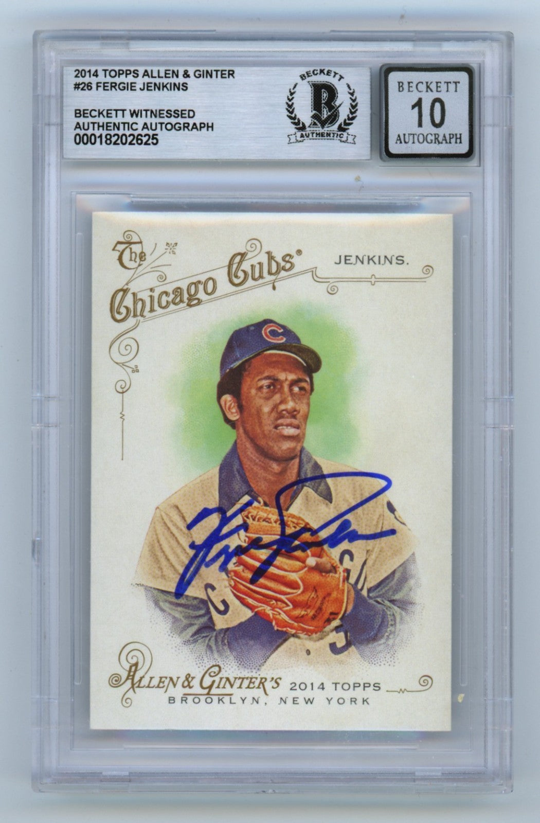 Fergie Jenkins 2014 Topps Allen &amp; Ginter #26 Signed Beckett BGS 10 Auto Cubs