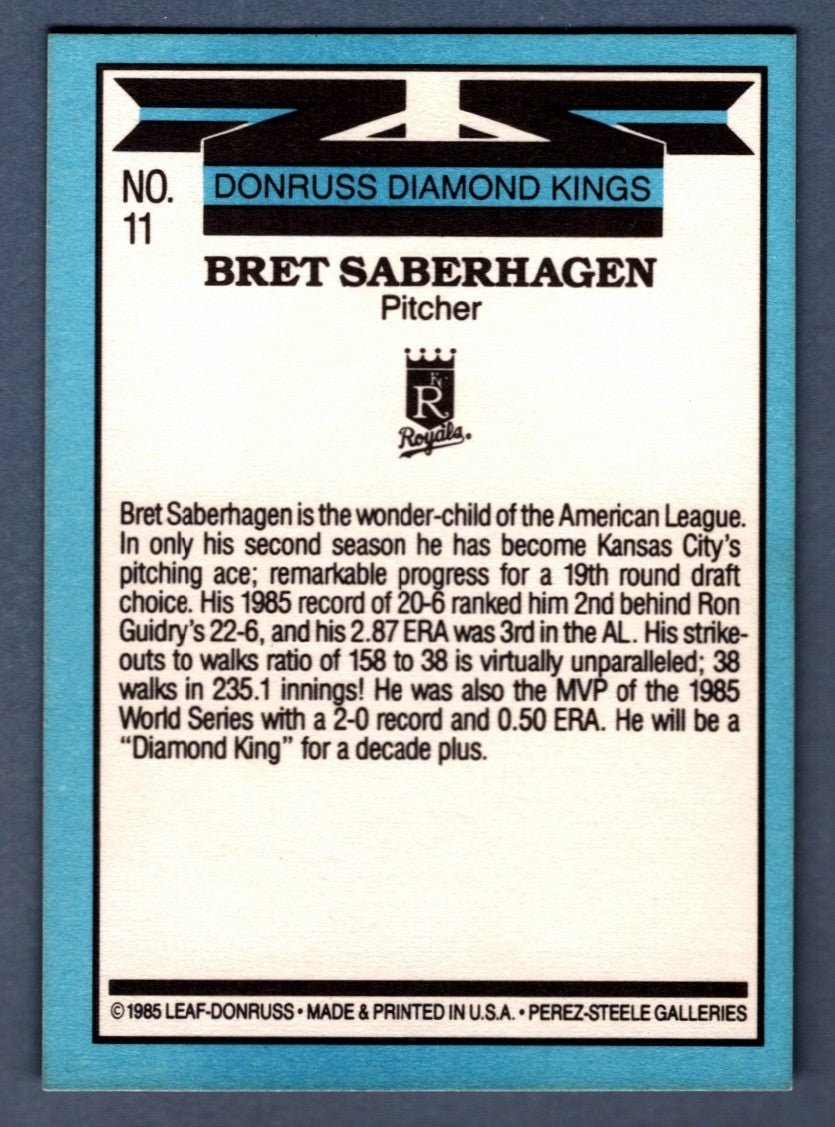 Bret Saberhagen Signed 1985 Donruss Diamond Kings #11 RC LSCM COA Royals