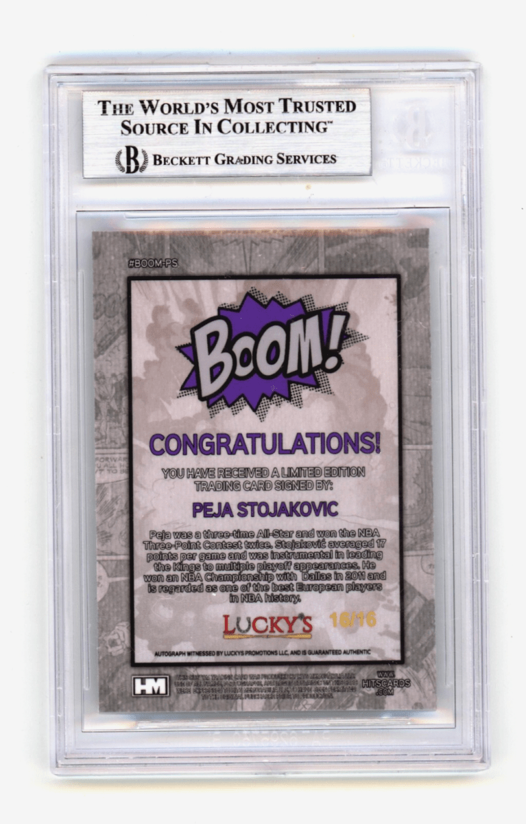 Peja Stojakovic 2024 Hits Memorabilia BOOM Silver JSY # 16/16 Signed BGS Auto