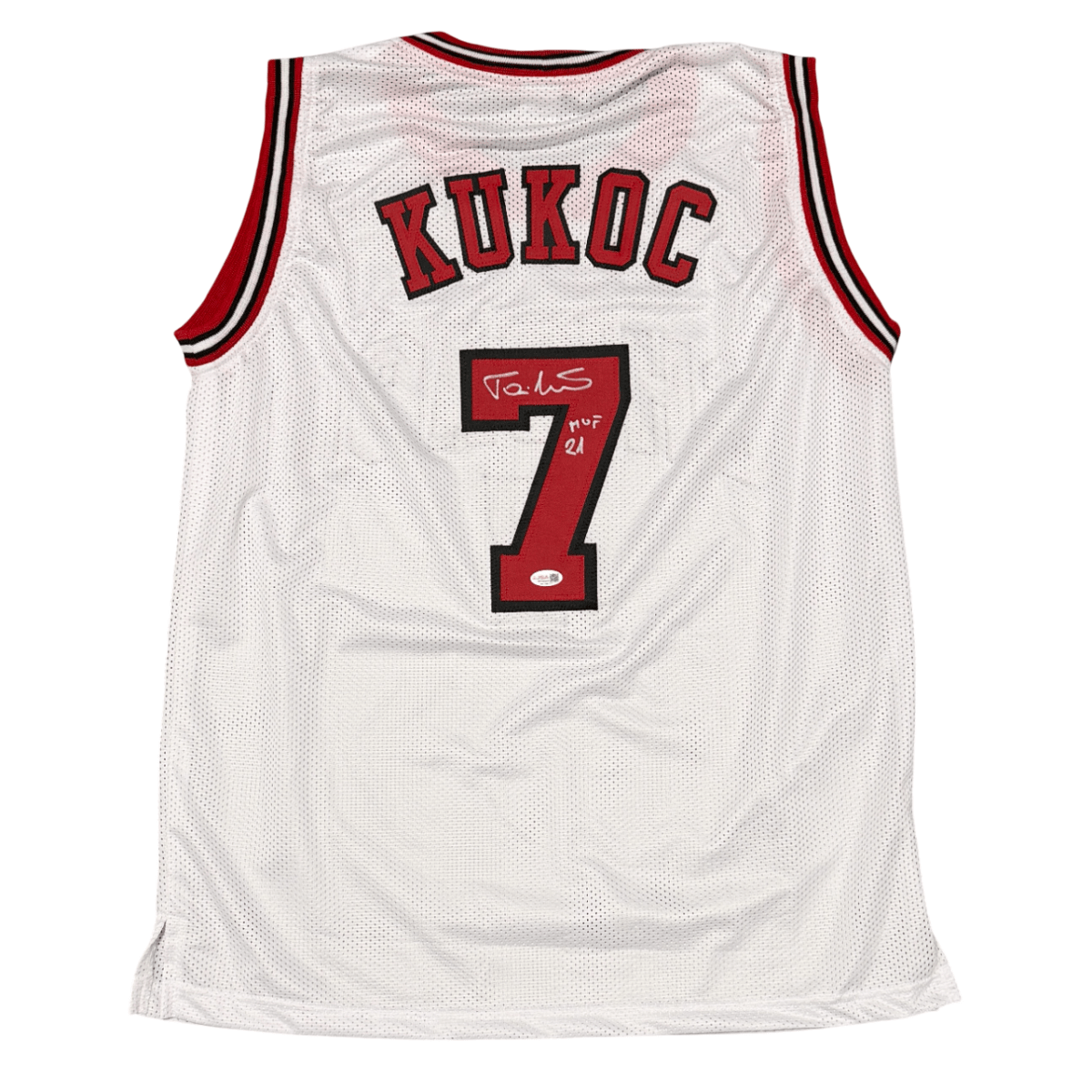 Toni Kukoc Signed Autographed Bulls Custom Jersey w/ HOF 21 JSA Witness COA
