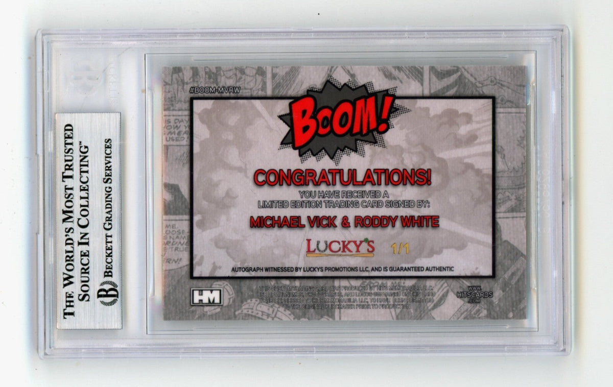 Mike Vick &amp; Roddy White 2024 Hits Memorabilia BOOM Super 1/1 Signed BGS BAS Auto