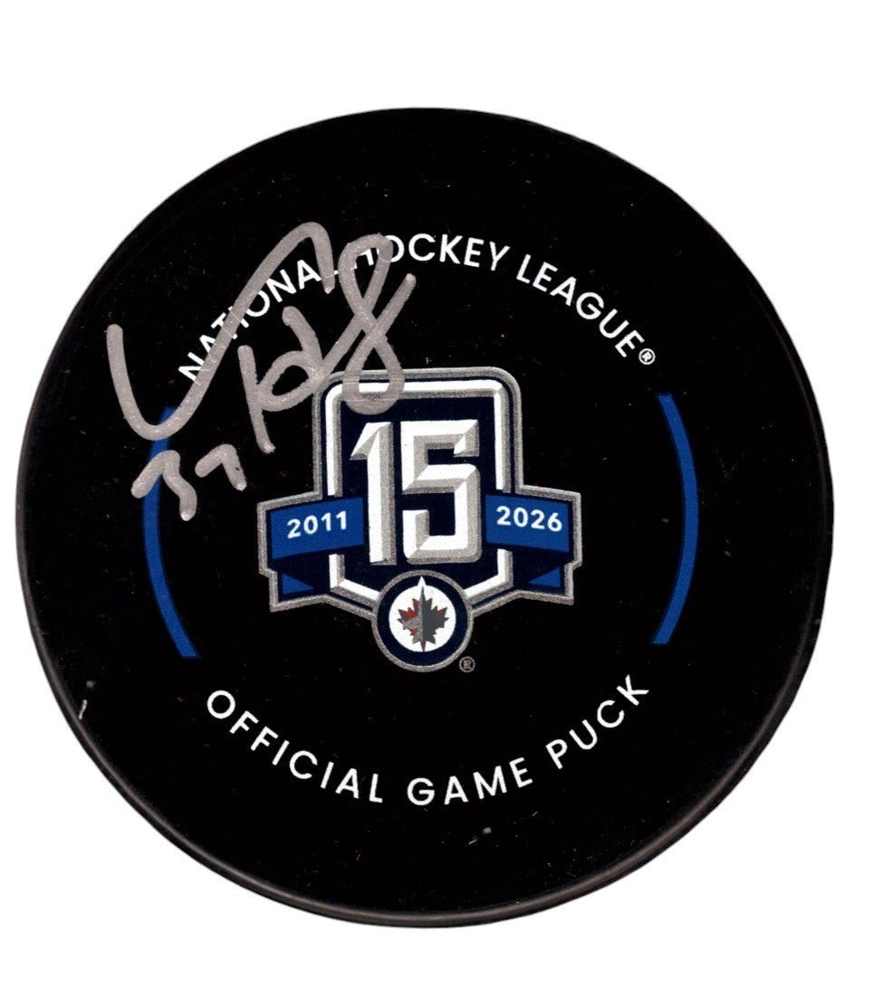 Connor Hellebuyck Signed Winnipeg Jets 15th Anniversary Game Puck Fanatics COA