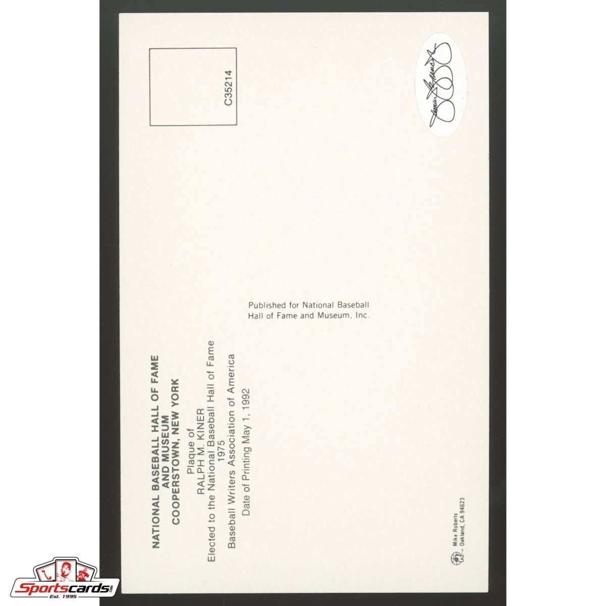 Ralph Kiner Signed Auto Hall of Fame HOF Postcard - JSA