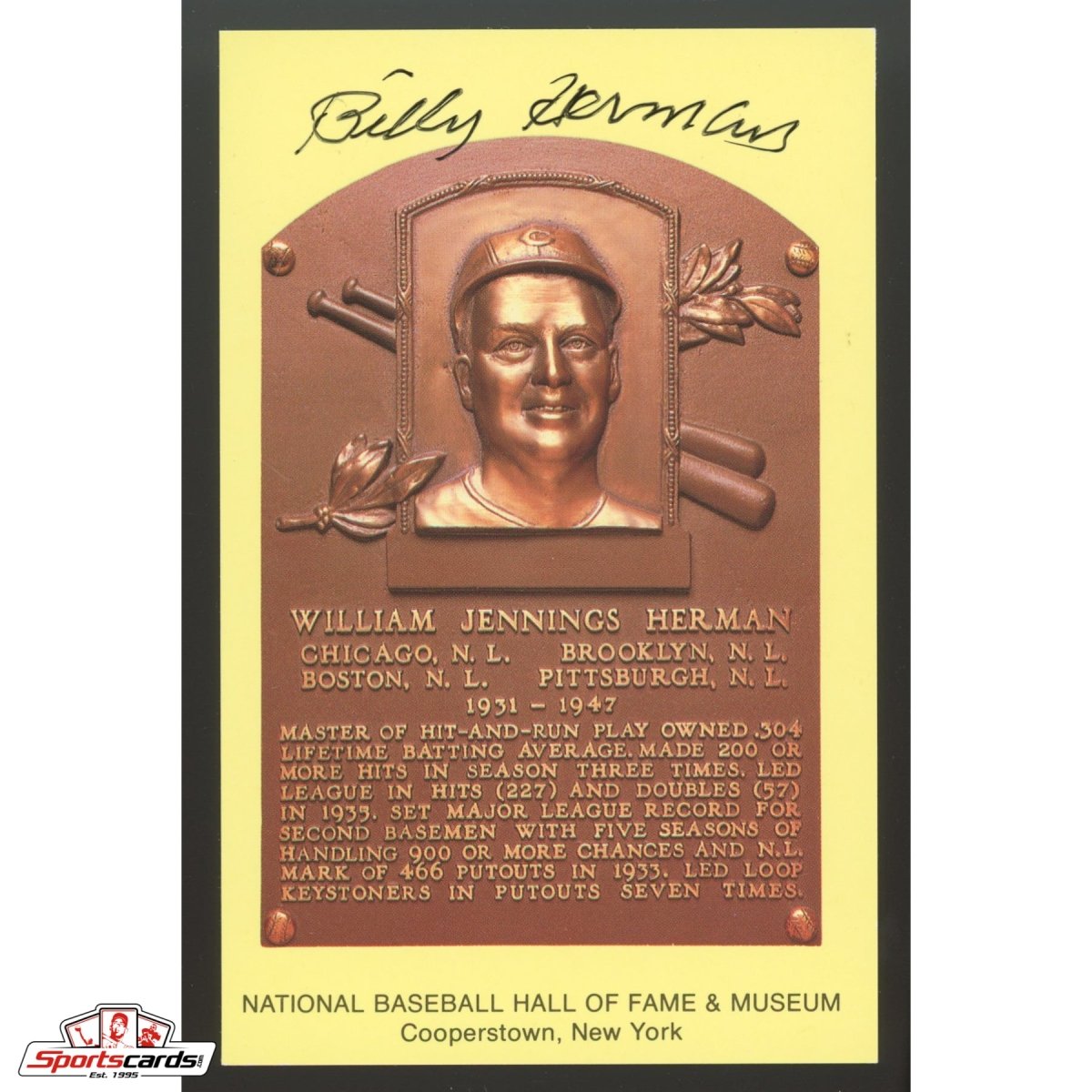 Billy Herman Signed Auto Hall of Fame HOF Postcard - JSA