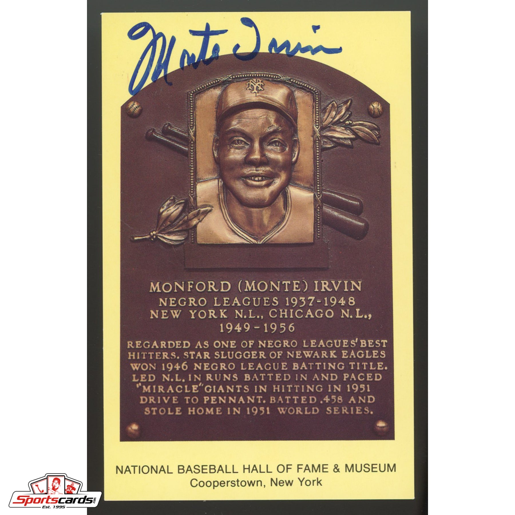 Monte Irvin Signed Auto Hall of Fame HOF Postcard - JSA