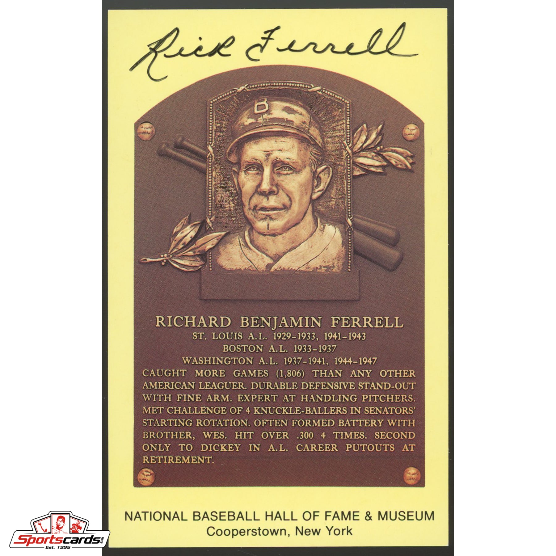 Rick Ferrell Signed Auto Hall of Fame HOF Postcard - JSA