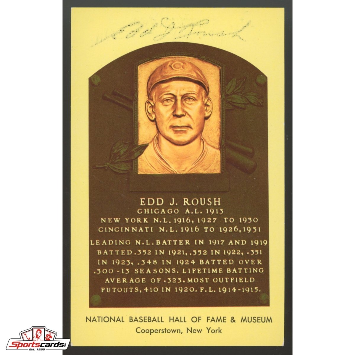 Edd Roush Signed Auto Hall of Fame HOF Postcard - JSA