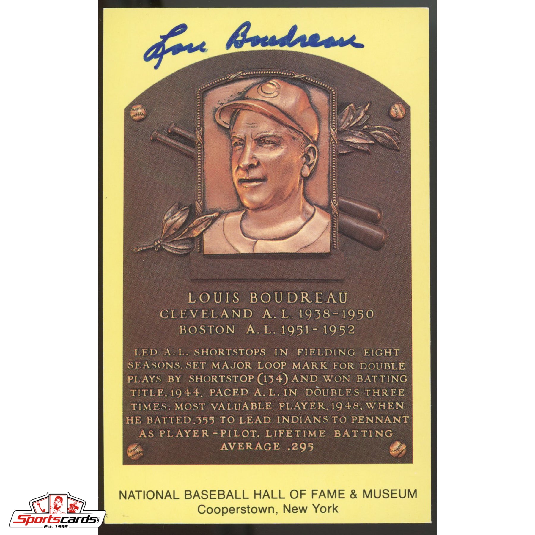 Lou Boudreau Signed Auto Hall of Fame HOF Postcard - JSA