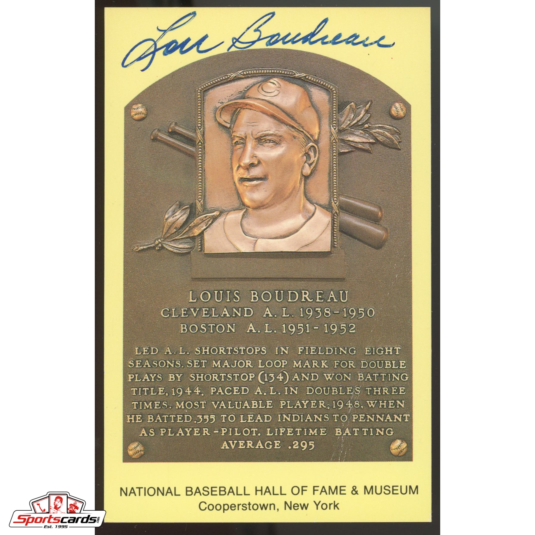 Lou Boudreau Signed Auto Hall of Fame HOF Postcard - JSA