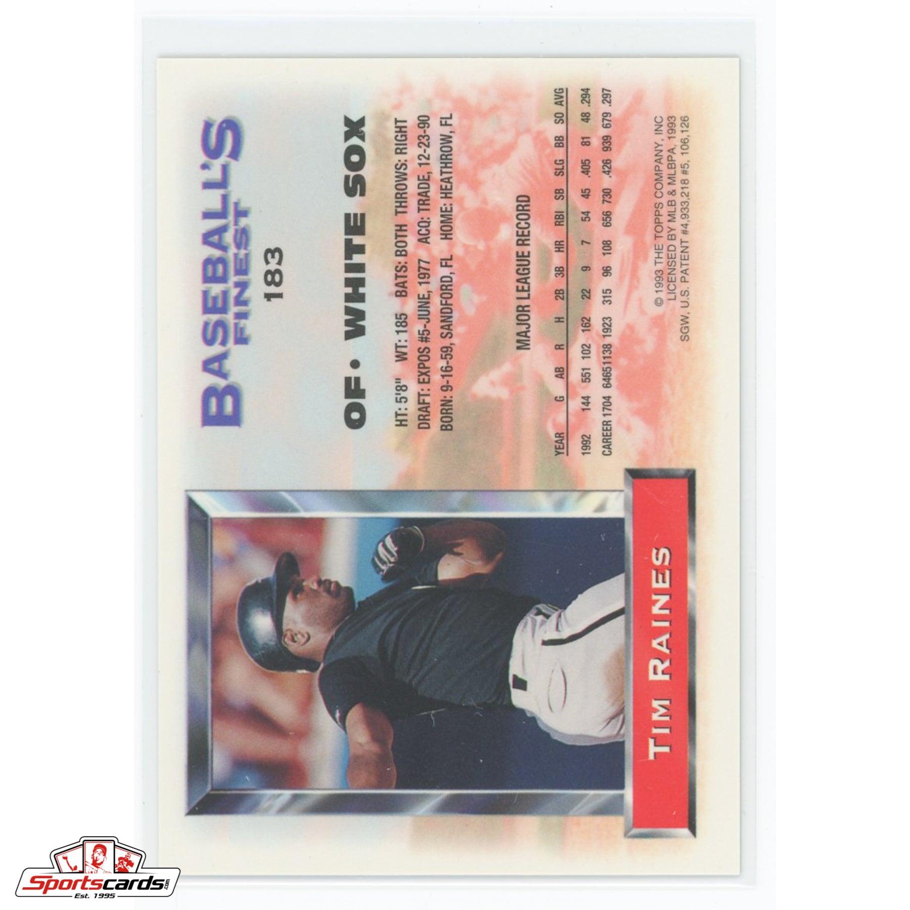 1993 Finest Tim Raines Refractor #183 Chicago White Sox