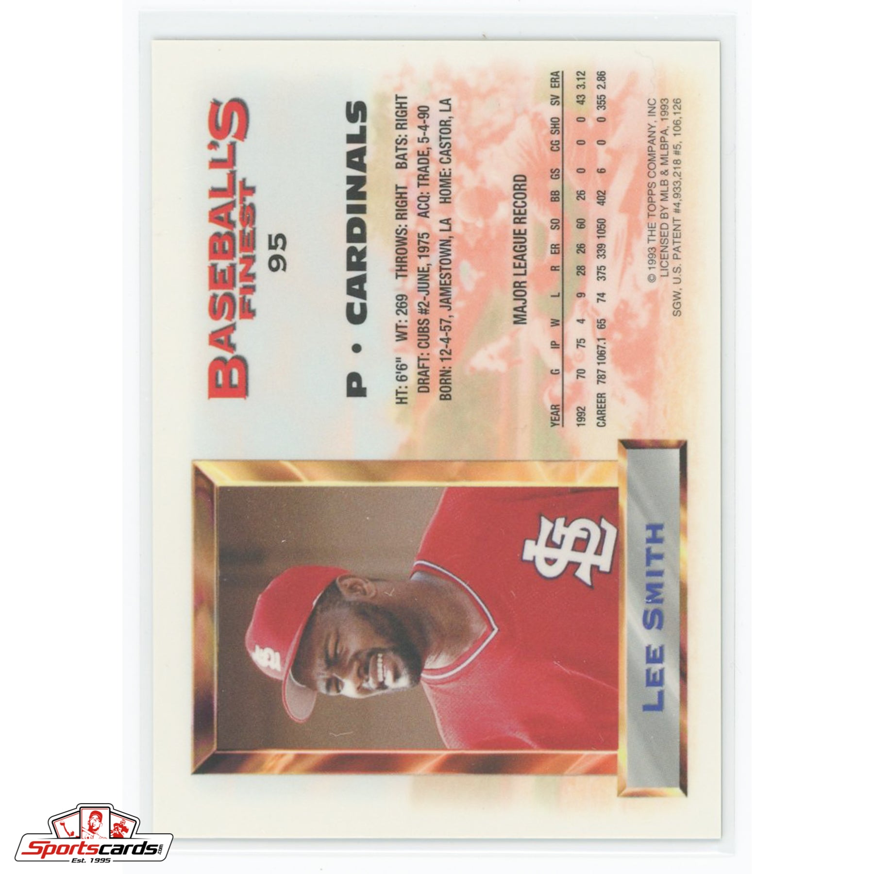 1993 Finest Lee Smith Refractor #95 St. Louis Cardinals