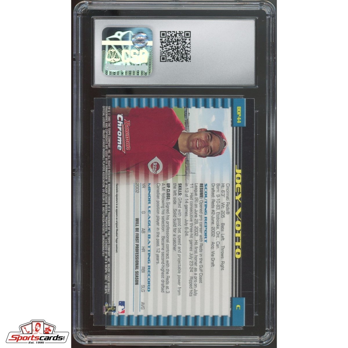 2002 Bowman Draft Chrome Joey Votto RC CSG 9.5 #BDP44