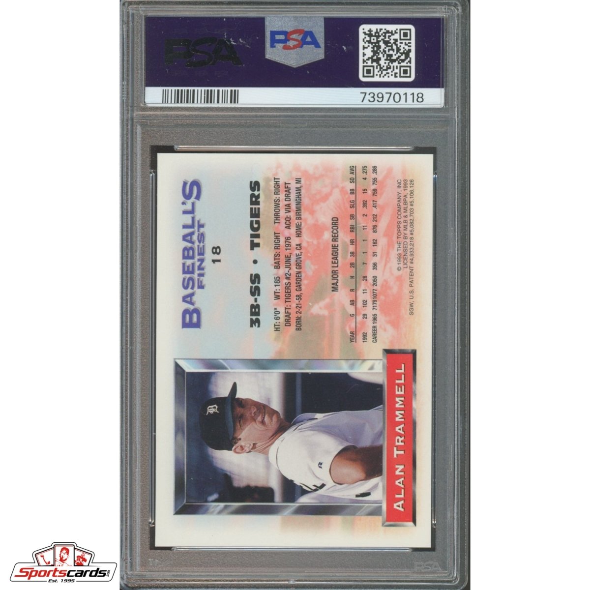 1993 Finest Alan Trammell Refractor #18 PSA 9