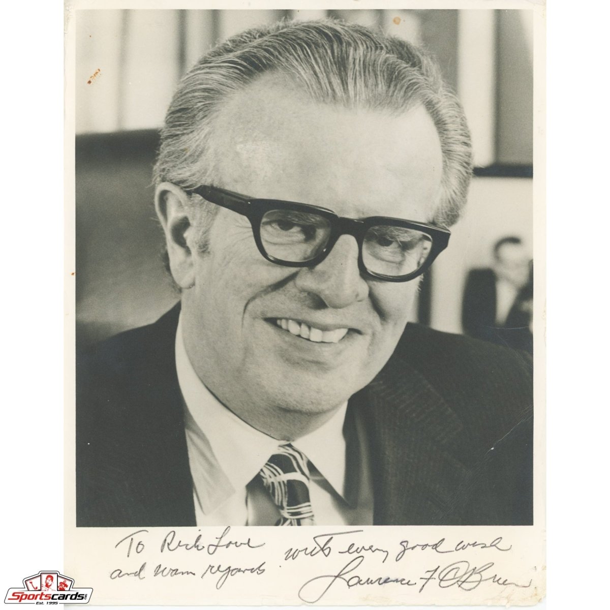 Larry O&#39;Brien Signed Auto Photo Beckett BAS NBA Commissioner