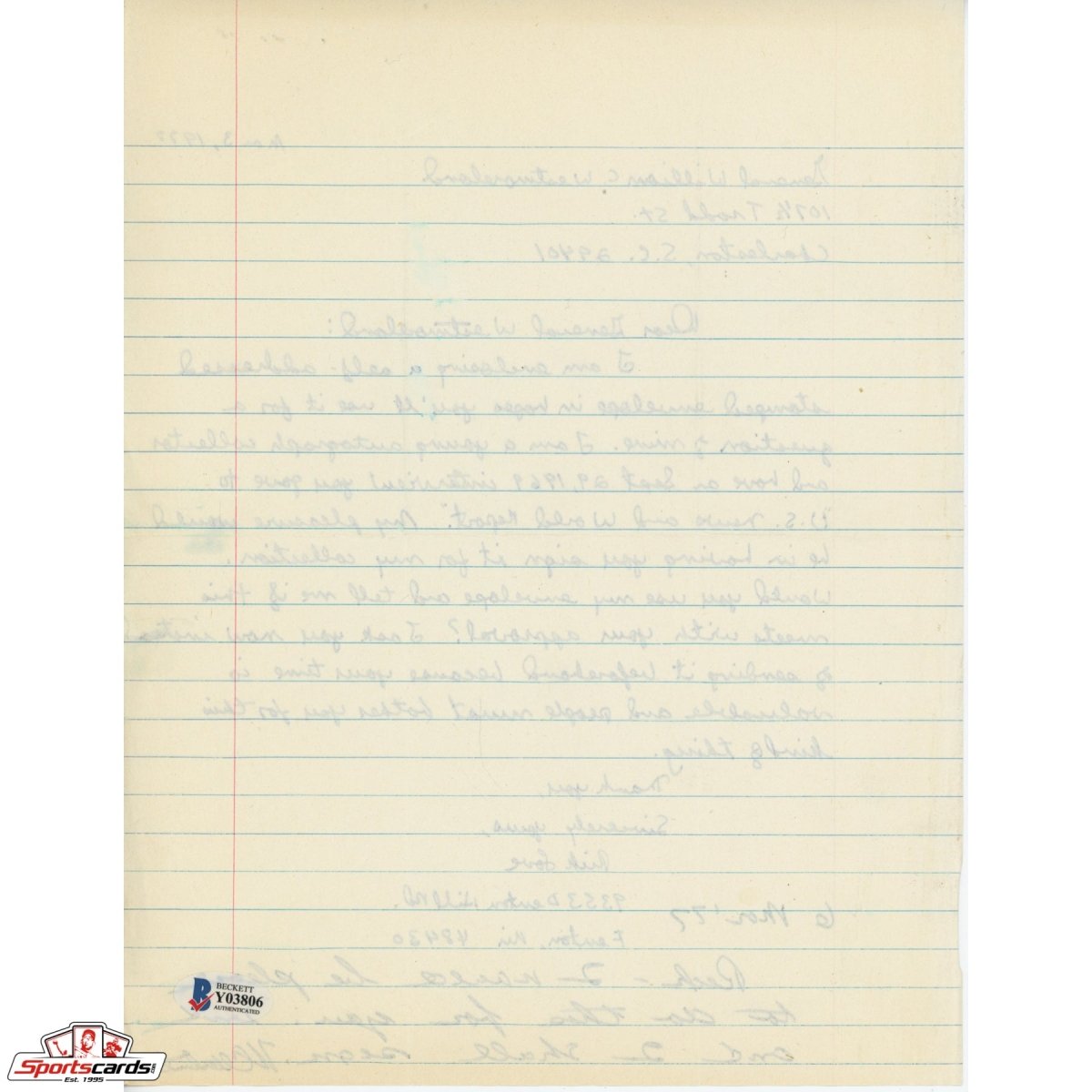 William Westmoreland Signed Auto Letter Note Beckett BAS Army