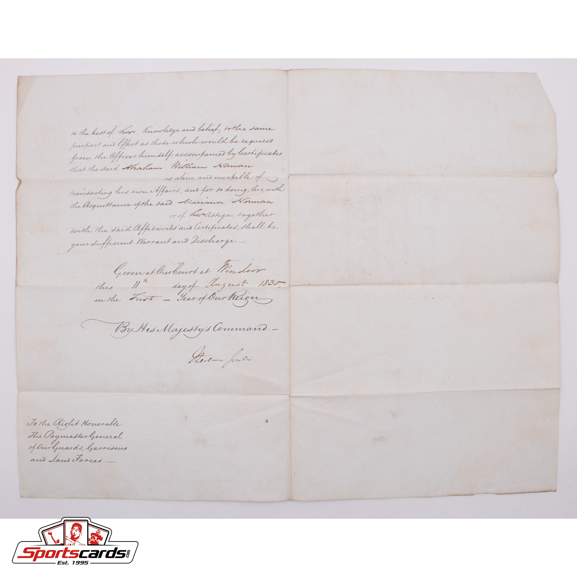 British King William IV Signed 1830 Official Document JSA