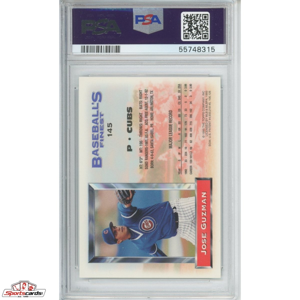 1993 Finest Jose Guzman Refractor #145 PSA 9