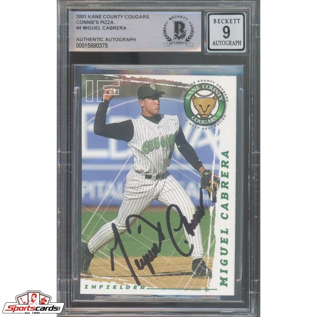 2001 Connie&#39;s Pizza #4 Miguel Cabrera RC Signed Auto Beckett BAS 9