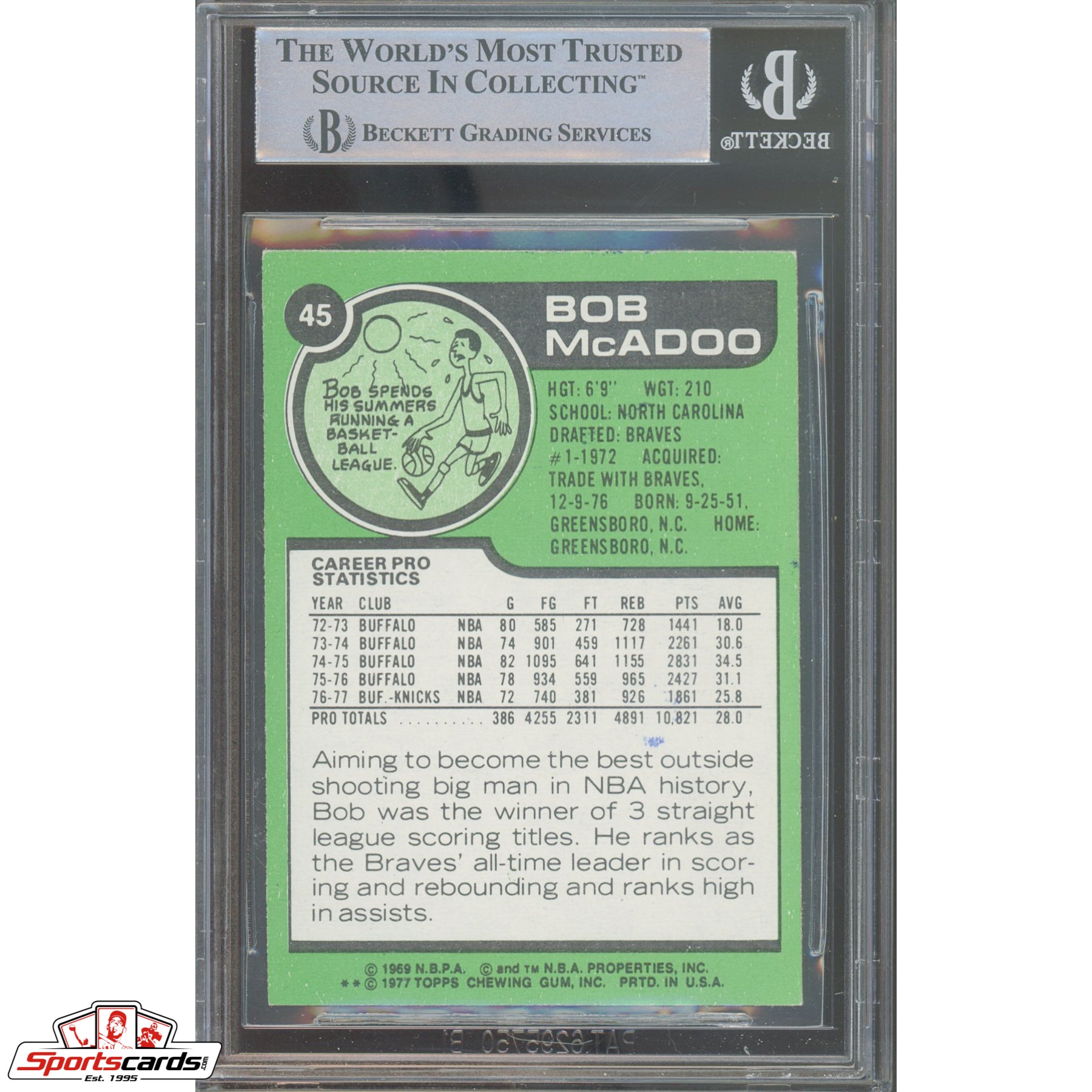 1977-78 Topps #45 Bob McAdoo Signed Auto Beckett BAS Knicks