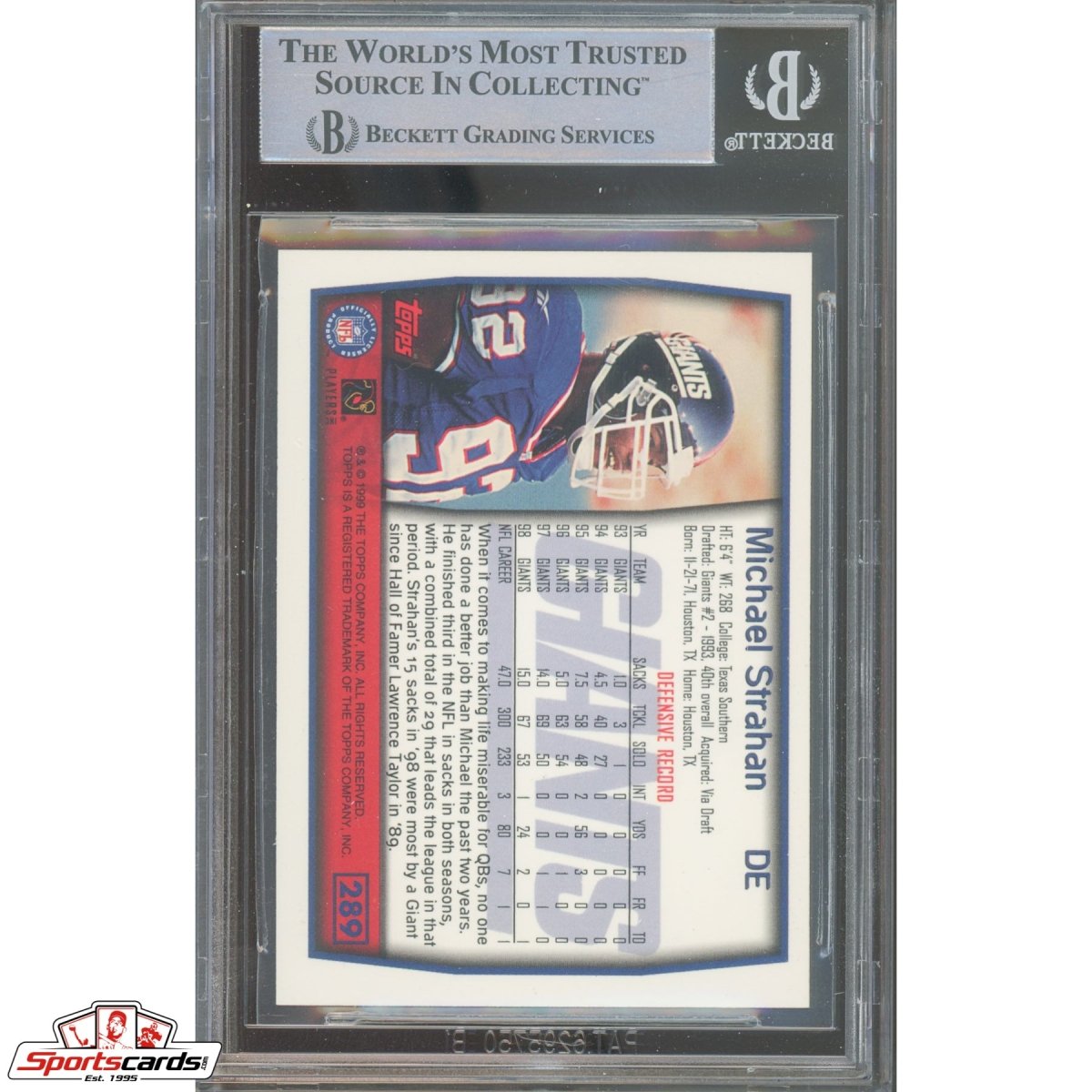 1999 Topps #289 Michael Strahan Signed Auto Beckett BAS Giants