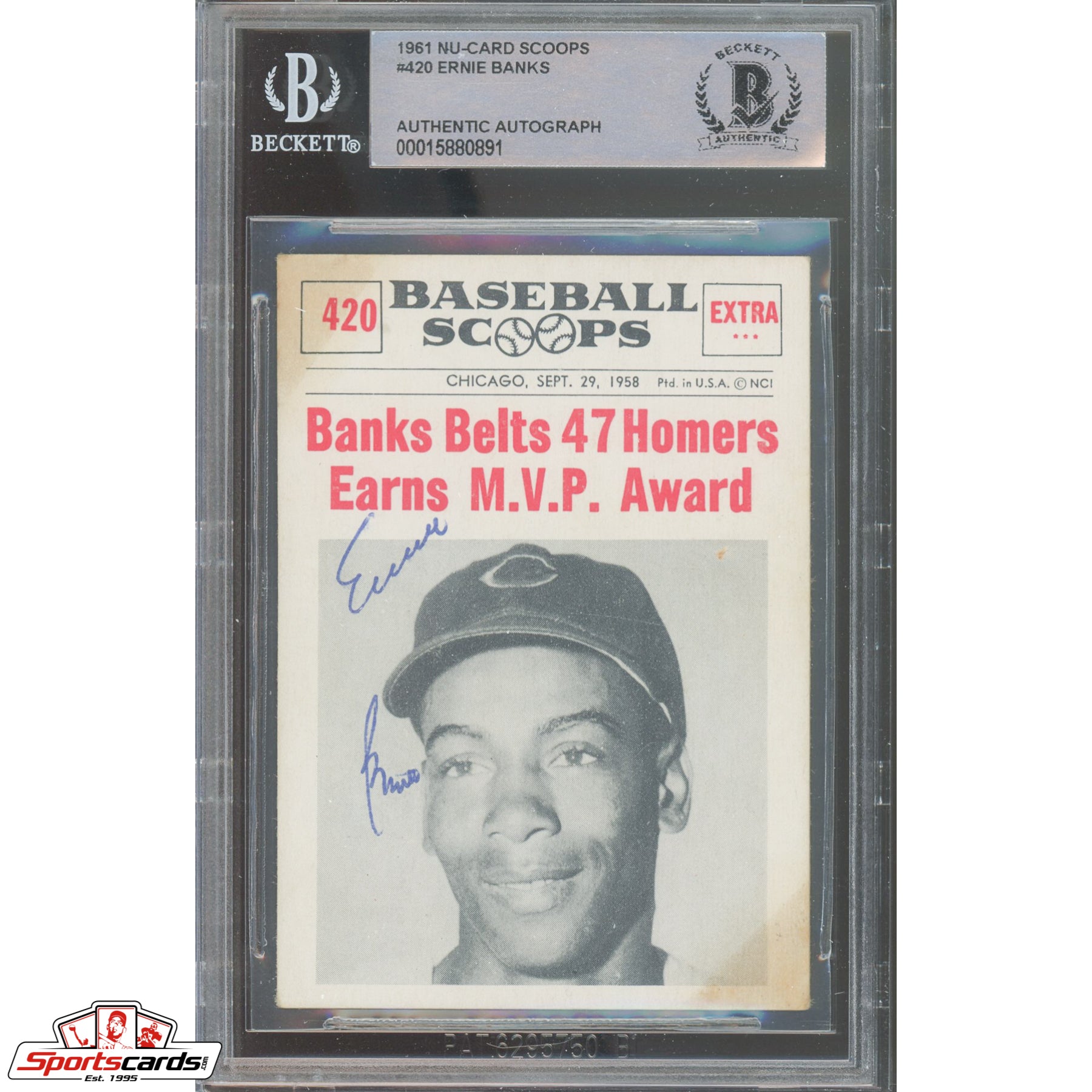 1961 Nu-Card Scoops #420 Ernie Banks Signed Auto Beckett BAS Cubs