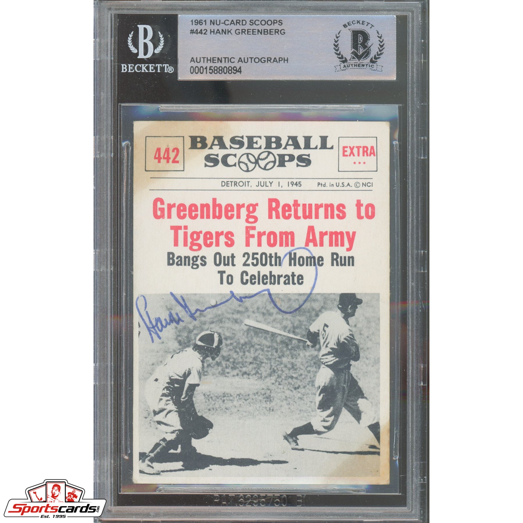 1961 Nu-Card Scoops #442 Hank Greenberg Signed Auto Beckett BAS Tigers