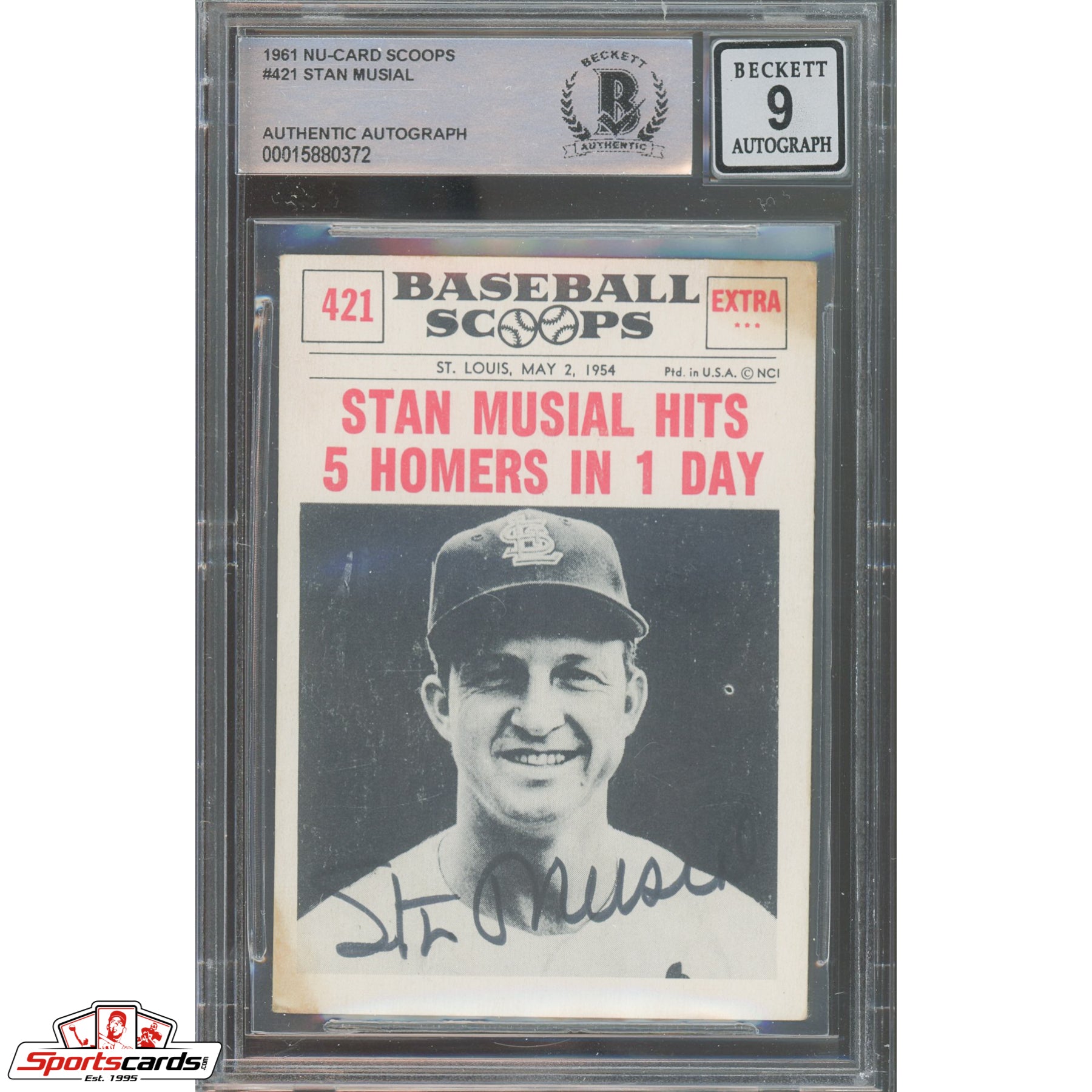 1961 Nu-Card Scoops #421 Stan Musial Signed Auto Beckett BAS Cardinals