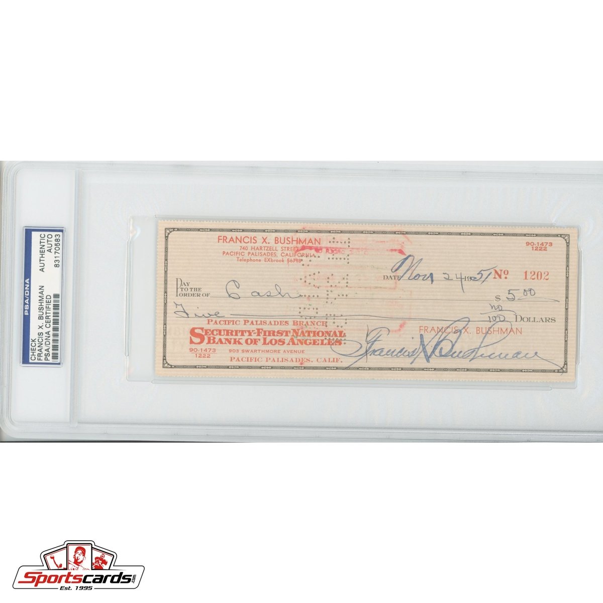 Francis X. Bushman Signed Autographed Check PSA/DNA Actor