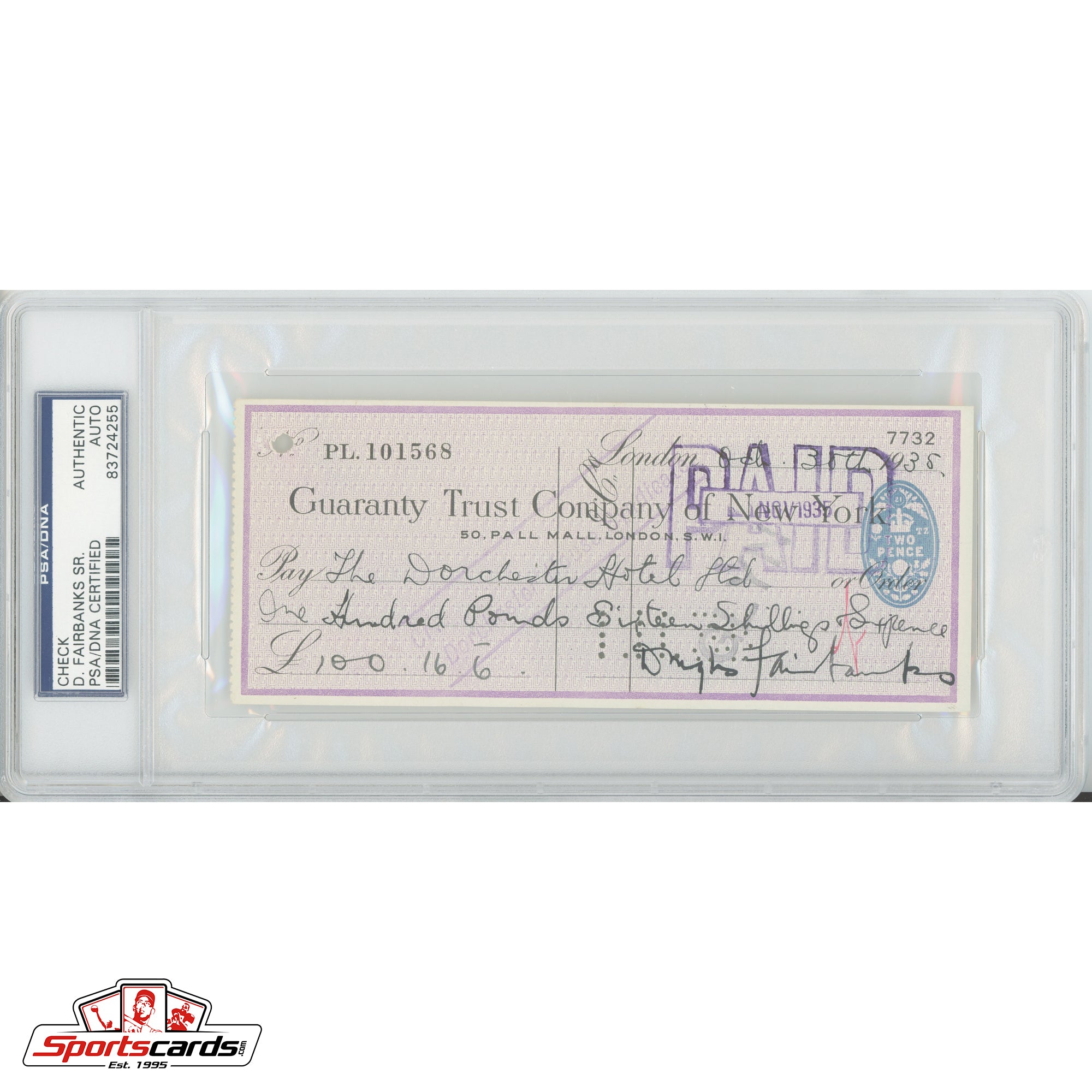 Douglas Fairbanks Sr. Signed Autographed Check PSA/DNA King of Hollywood