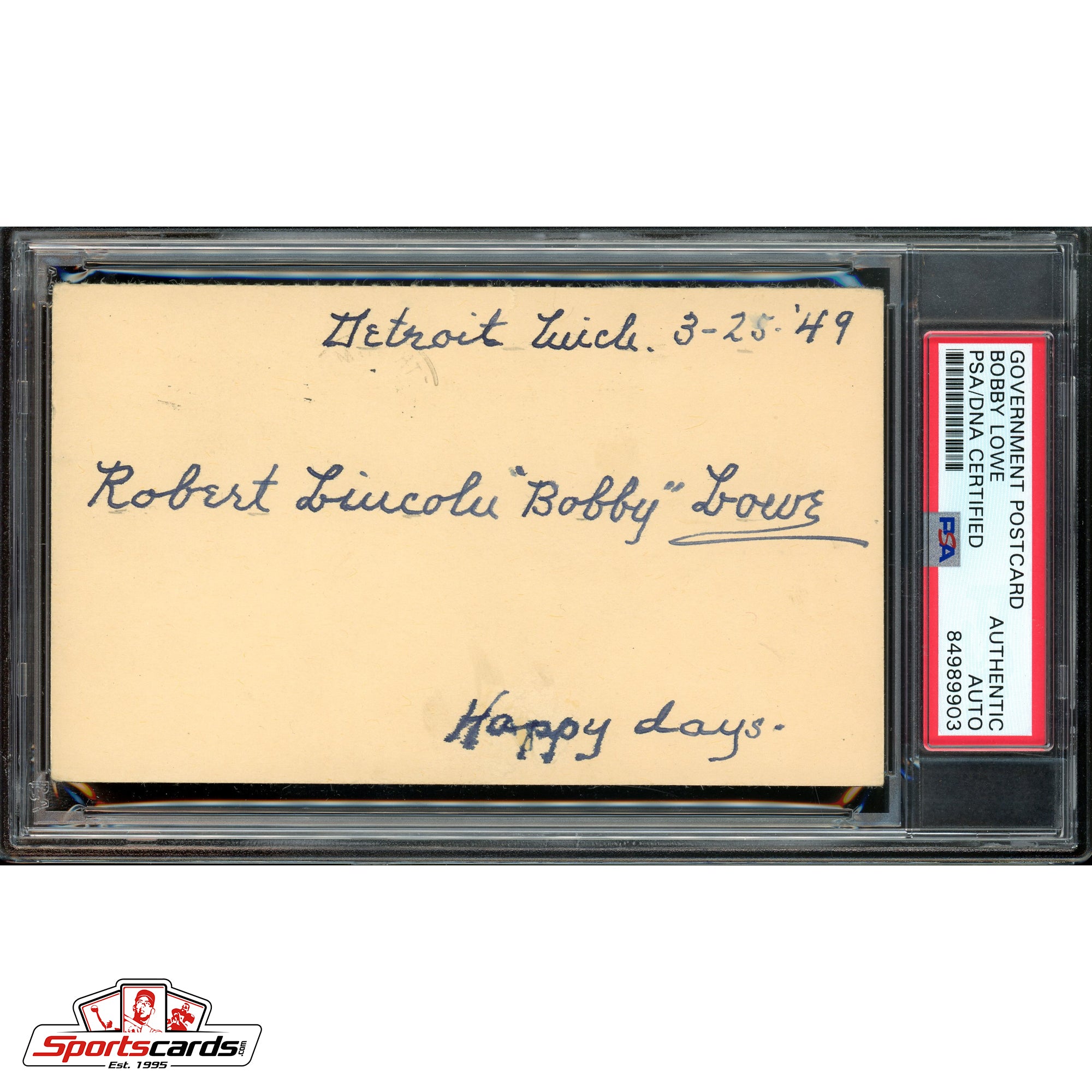 Bobby Lowe (d.51) Signed Auto 3x5 Index GPC Card 1904 Tigers PSA