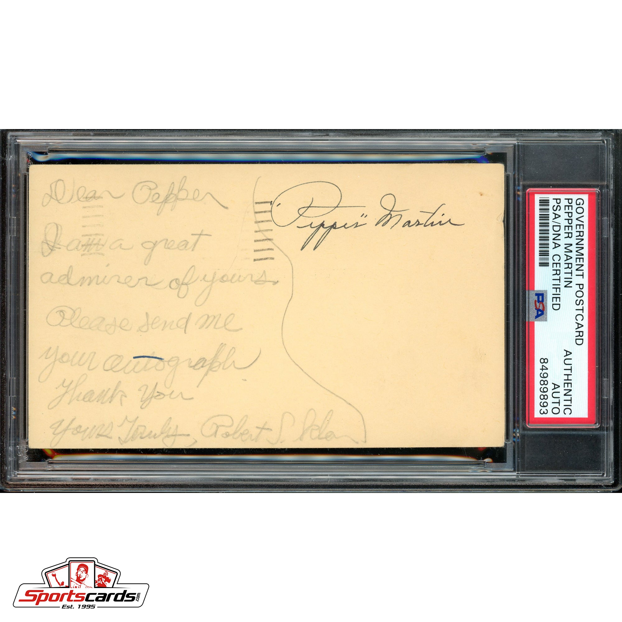Pepper Martin (d.65) Signed Auto 3x5 Index GPC Card Cardinals 1928 Debut