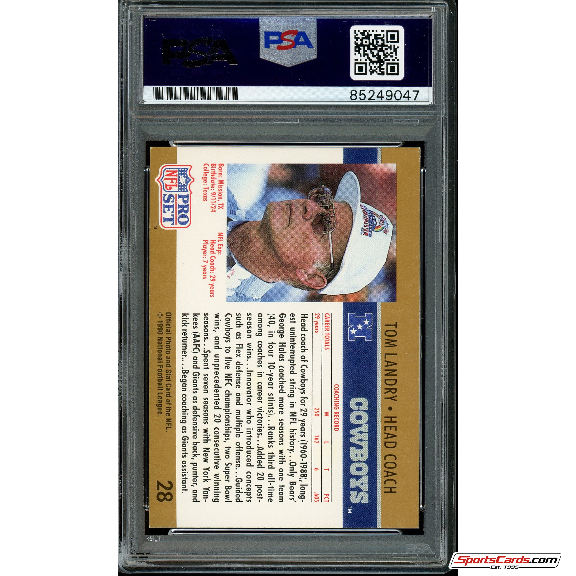 Tom Landry Signed 1990 Pro Set #28 PSA 10 Auto