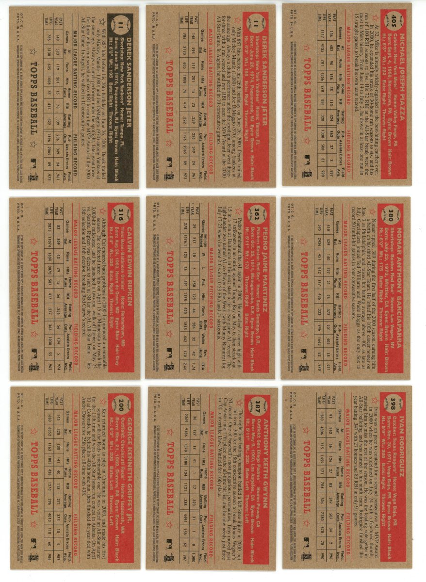 2001 Topps Heritage Baseball Master Set w/All SPs Plus Insert Sets - 1952 Topps Design