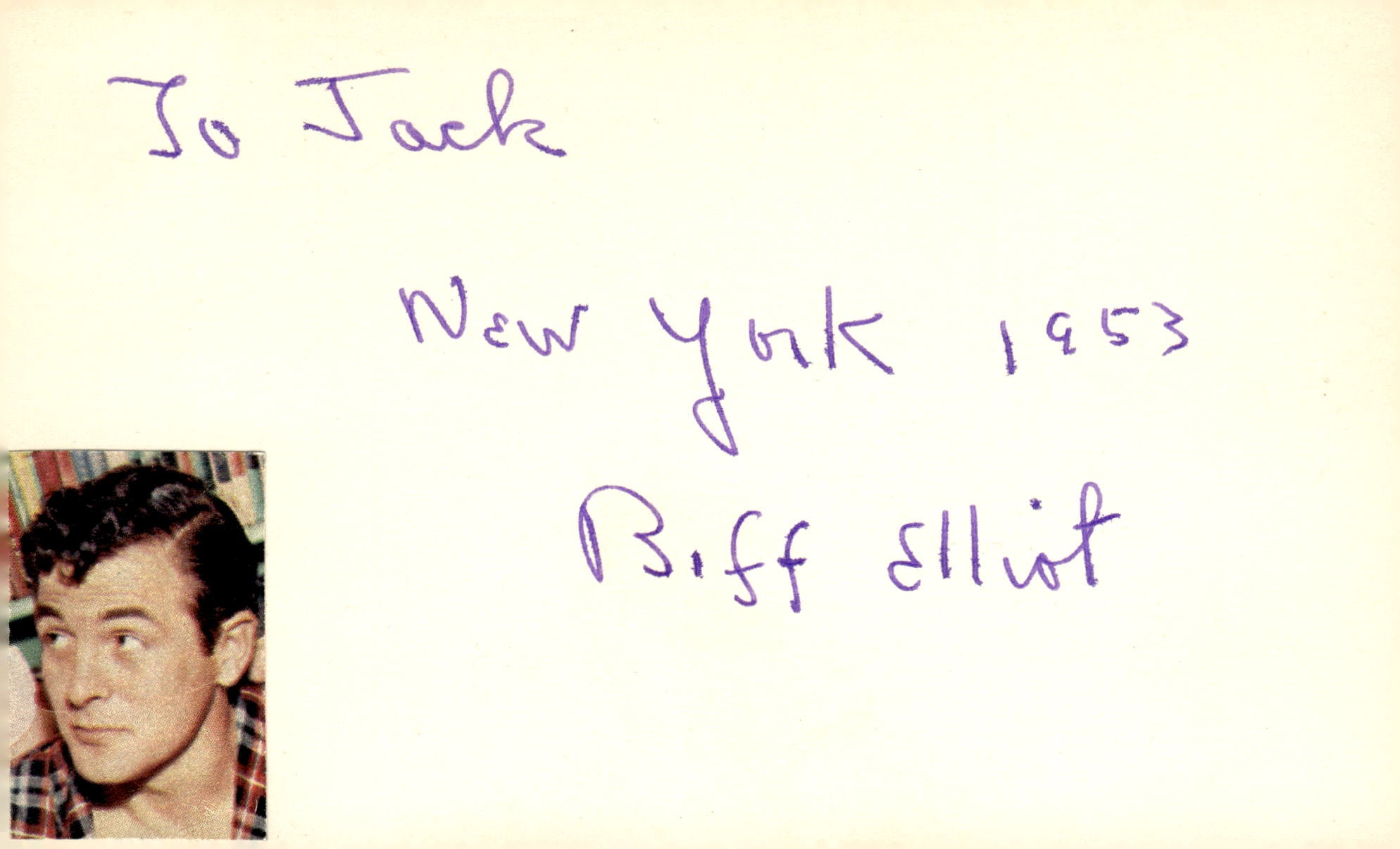Biff Elliot Signed Auto 3x5 Index Card Star Trek