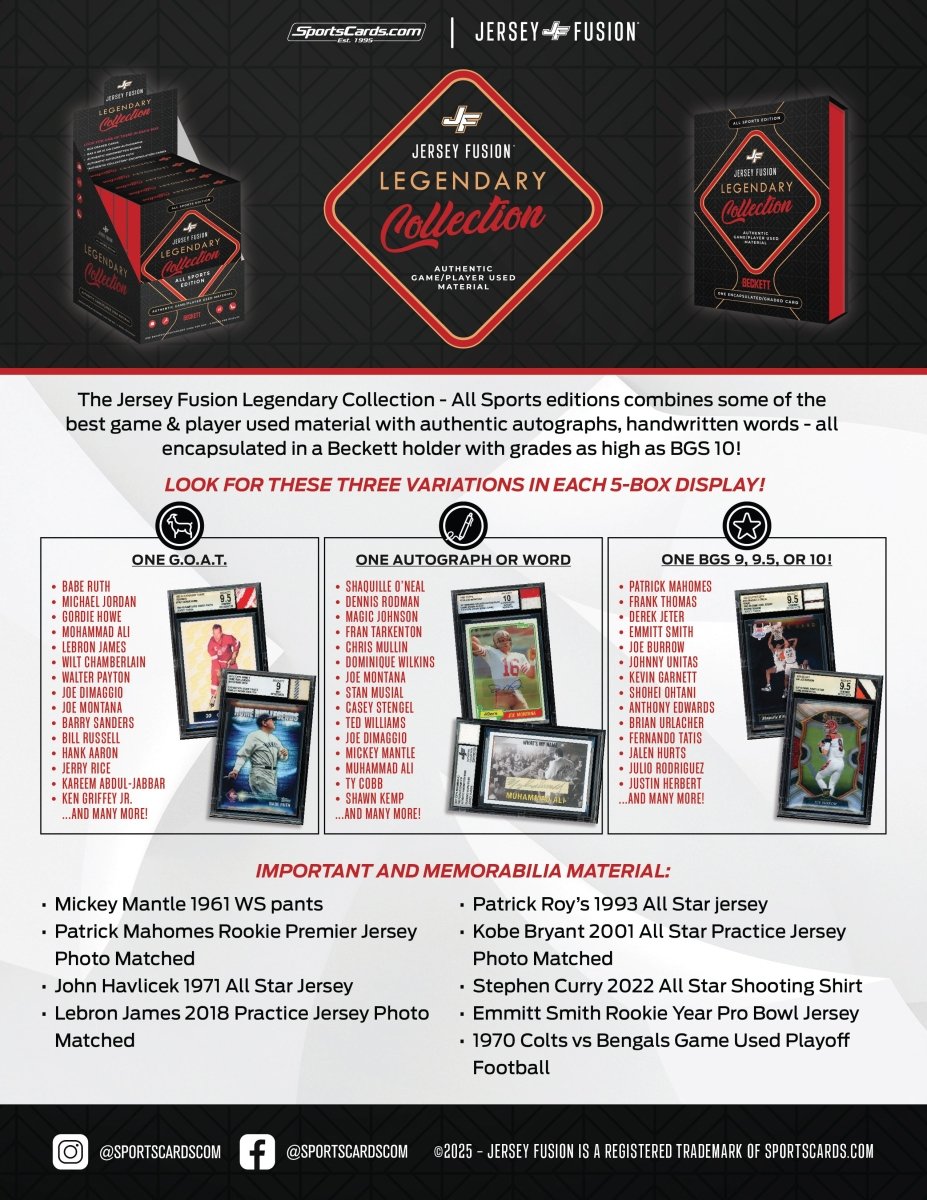 Jersey Fusion "Legendary Collection" Sealed Box - (1) Encapsulated/Graded Card Per Box