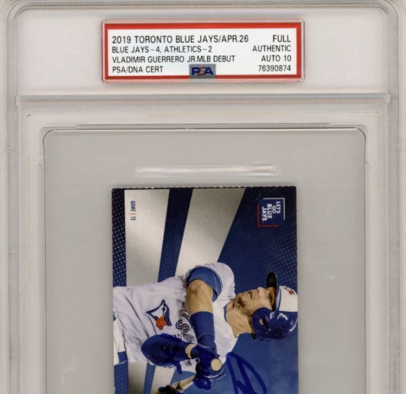 Vladimir Guerrero Jr. Signed MLB Debut &amp; First Hit Full Ticket 2 Ins PSA 10 Auto