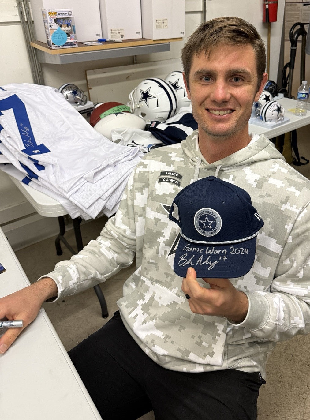 Brandon Aubrey Signed Auto Game Worn 2024 Cowboys Hat vs ATL Beckett BAS COA #4
