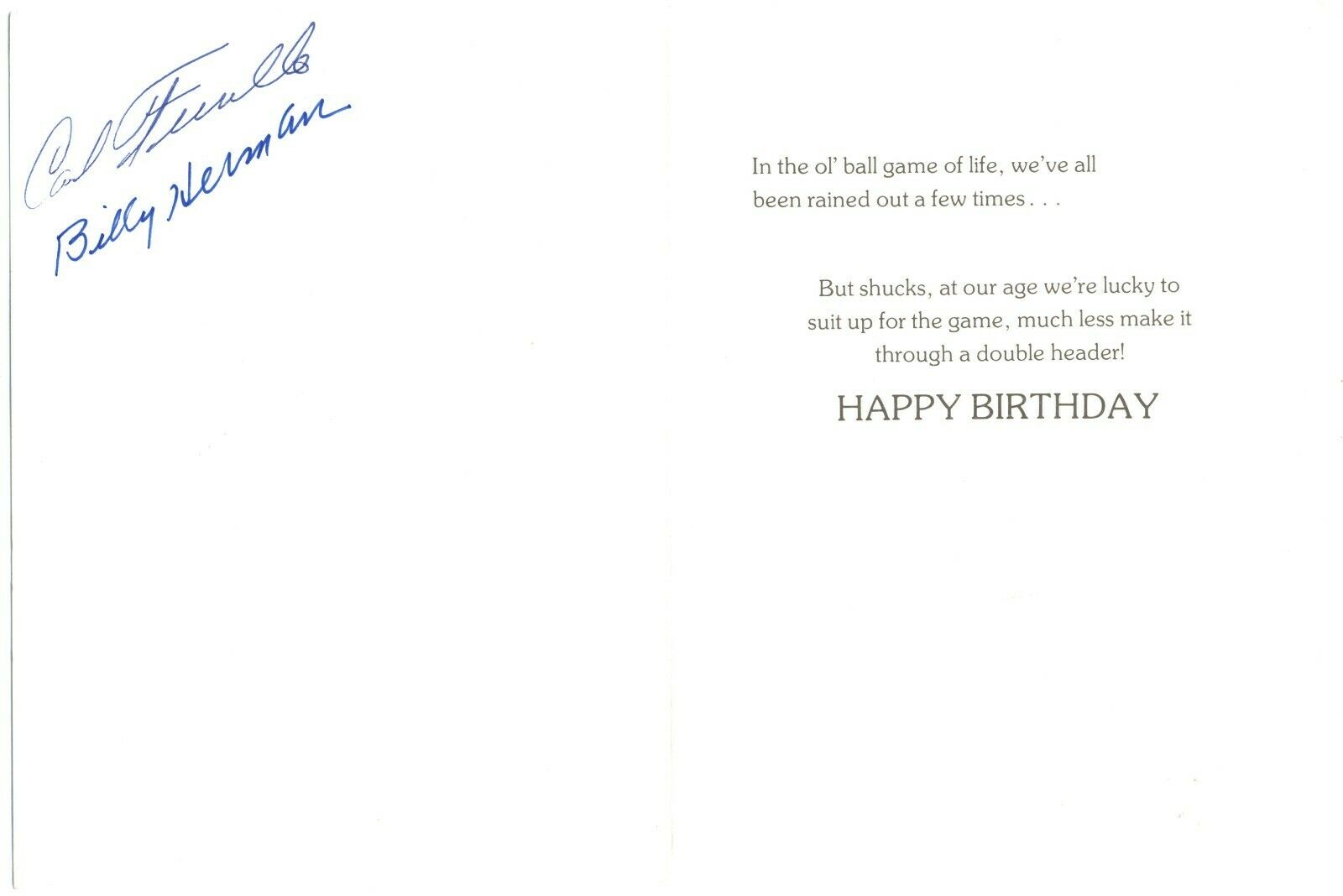 Carl Furillo Billy Herman, Leo Durocher, Johnny Hopp Signed Greeting Card JSA